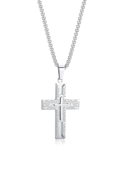 [2172] Steel + pearl chain 3*55cm Titanium Steel Cross Minimalist Regligious Necklace